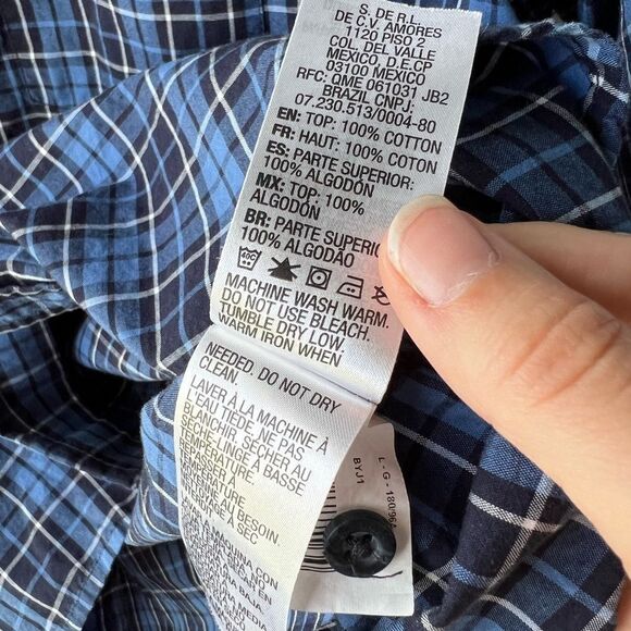 Quiksilver Men Size Large Blue White Plaid Button Up Pocket - Picture 5 of 6